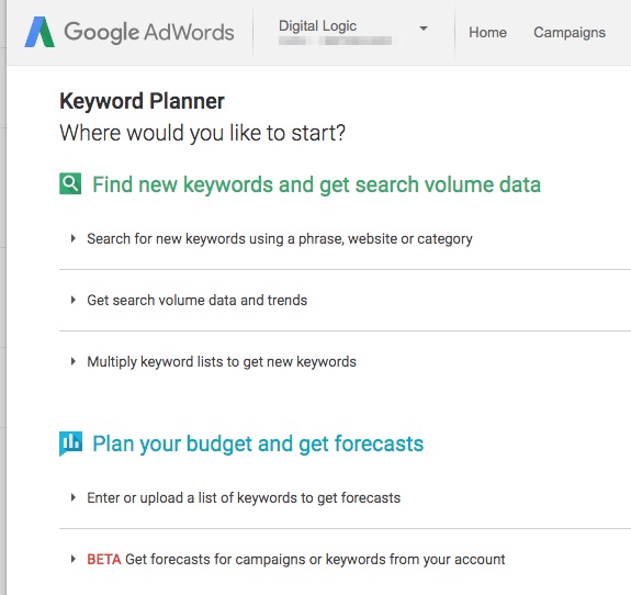 search engine advertising and google keyword planner screen shot