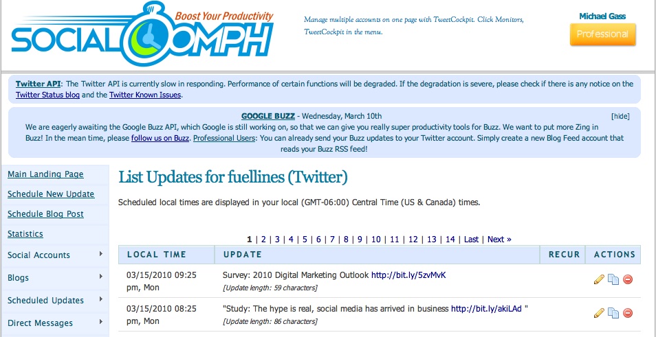 SocialOomph Dashboard