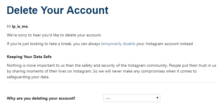 delete your instagram account