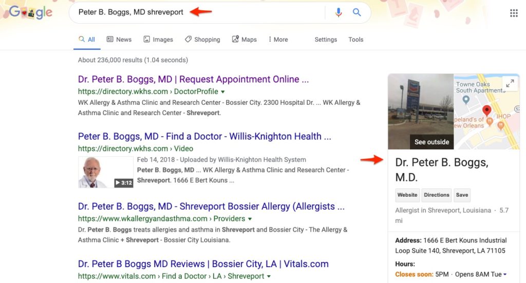 hospital google my business listings for individual physicians