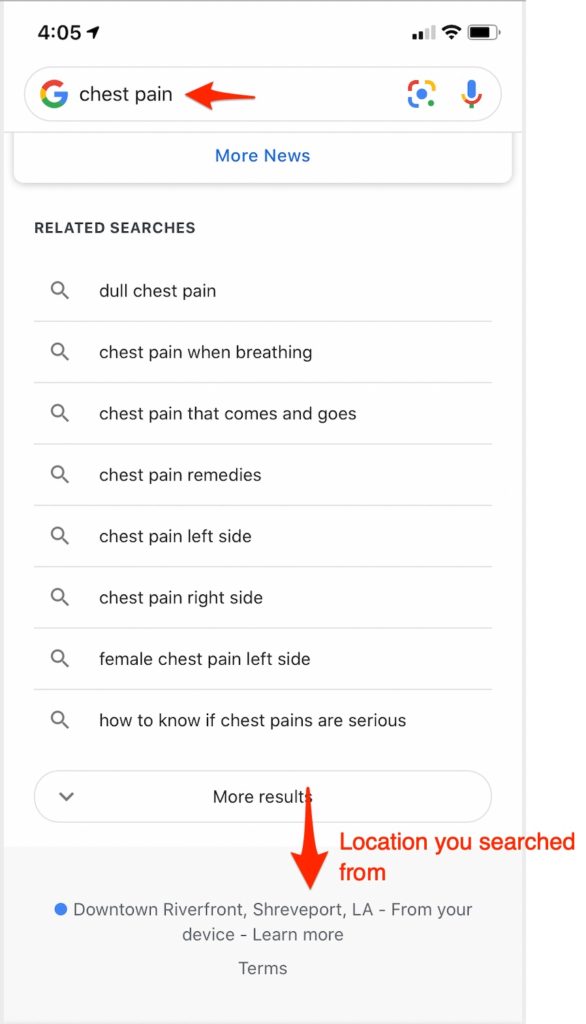 local seo search for hospital SEO example